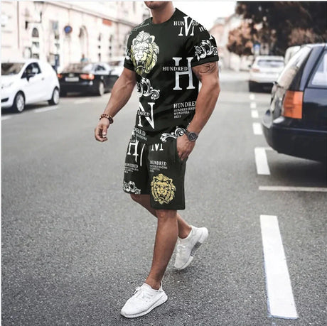 Retro 3D Printed Men's Casual Round Neck Tracksuit Sets Summer T-shirts Shorts 2 Piece Suits Fashion Men Luxury Street Clothing