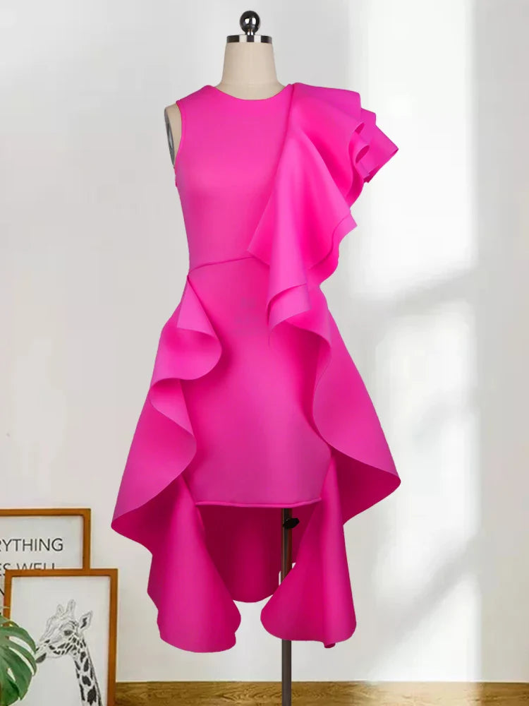 Plus Size Dress Irregular Length Ruffles Event Night Occasion O Neck Night Out Female Summer Gowns Robes New African Evening