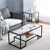 Metal Glass Coffee Table - Two-Tiered with Tempered Glass, Stylish Metal Frame Coffee Table for Bedroom, Dining Room, Office