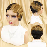 Short Finger Wave Wig Brazilian Human Hair Wig for Black Women Brown Blonde Short Ocean Wave Wig Peruca Burgundy Pixie Cut Wigs