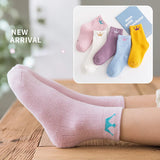 Kids Socks Girl Boy Fall Winter Thick Warm Cute Cartoon Baby 1-12Y Cotton Medium Tube Terry Socks 5 Pairs For Children