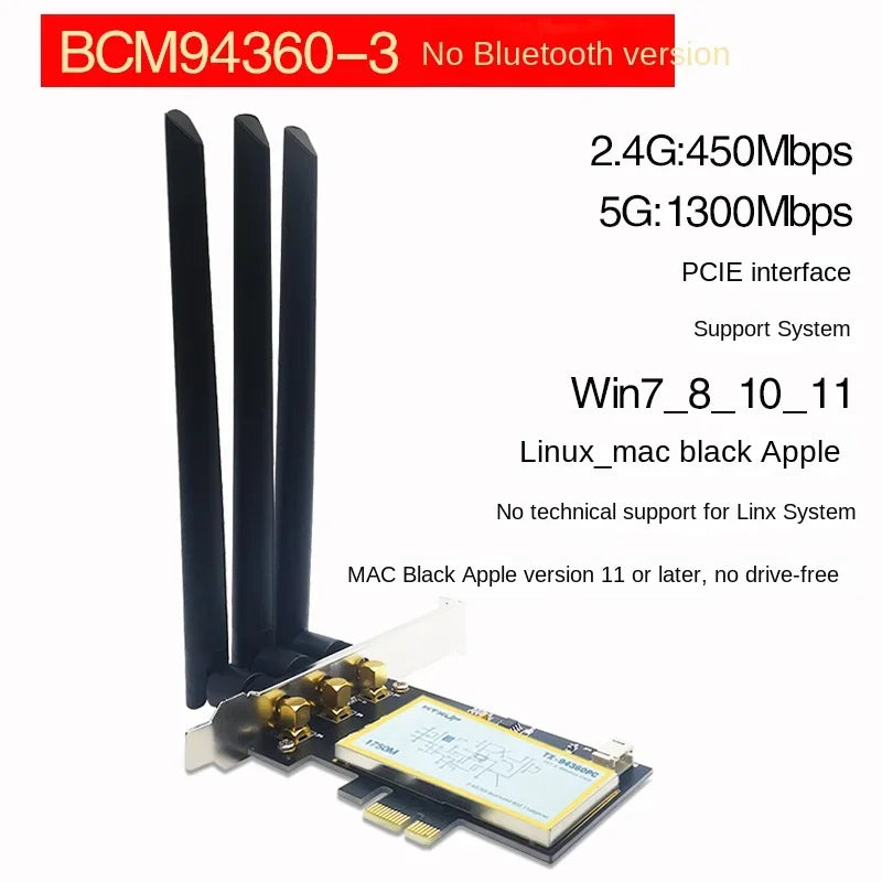 Botong Bcm94360 5G Dual-Frequency Gigabit PCIe Desktop Wireless Network Card 4.1 Bluetooth Mac OS Drive-Free