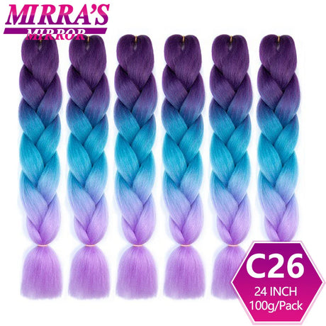 24inch Jumbo Braids Synthetic Hair For Box Braid Ombre Braiding Hair Extensions Three Tone Black Brown Blue Pink Mirra’s Mirror