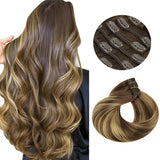 Clip In Human Hair Extensions Straight Natural Light Brown Honey Ombre Balayage Black Hair Pieces For Women Clip-in Full Head