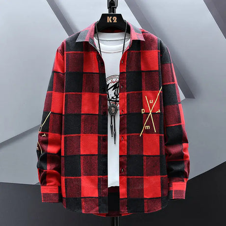 Spring Autumn Men Plaid Shirt Coats New Fashion Versatile Loose Male Clothes Korean Vintage Casual Long Sleeve Cardigans Jackets