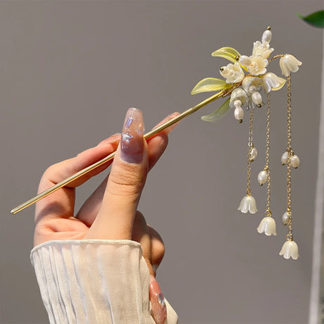 Vintage Tassel Hair Stick Chopsticks For Women Chinese Hanfu Hair Accessories Fringe Pearl Floral Hairpin Forks Metal Jewelry