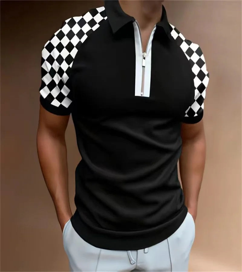 Summer new men's casual short-sleeved Polo shirt office sports stand collar T-shirt men's breathable Polo shirt men's clothing