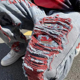 High Street Hip Hop Destroy Brushed Embroidered Baggy Jeans Casual Straight Leg Denim Pants Man Women