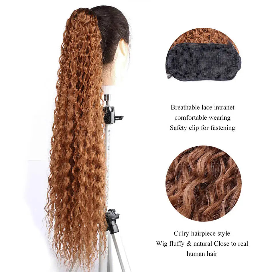 Long Curly Ponytail 80CM Synthetic Drawstring Ponytail Extensions Clip In Wrap Around Pony Tail Curls Ombre Color Anjo Plus