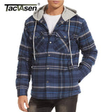 TACVASEN Cotton Flannel Shirt Jacket with Hood Mens Long Sleeve Quilted Lined Plaid Coat Button Down Thick Hoodie Outwear