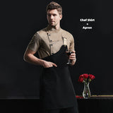 Khaki Chef Uniform Catering Workwear Head Chef Shirts Cooking Coat Chef Jacket Summer Restaurant Barber Shop Waiter Shirt Apron