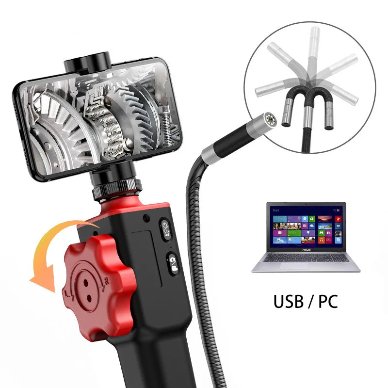 5.5MM/8.5MM 2.0MP 180 Degree Steering Industrial Borescope Endoscope Cars Inspection Camera With 6 LED for iPhone Android PC