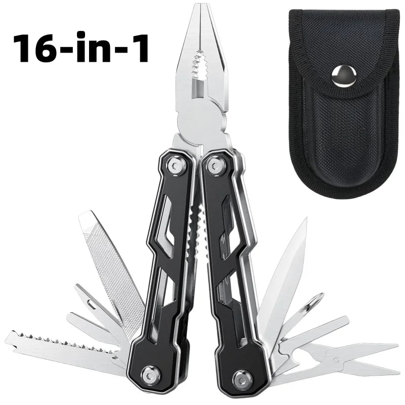 Multitool with Safety Locking16-in-1 Multi Tool Stainless Steel Pocket Knife Set with Plier Outdoor Survival Hiking Camping Tool