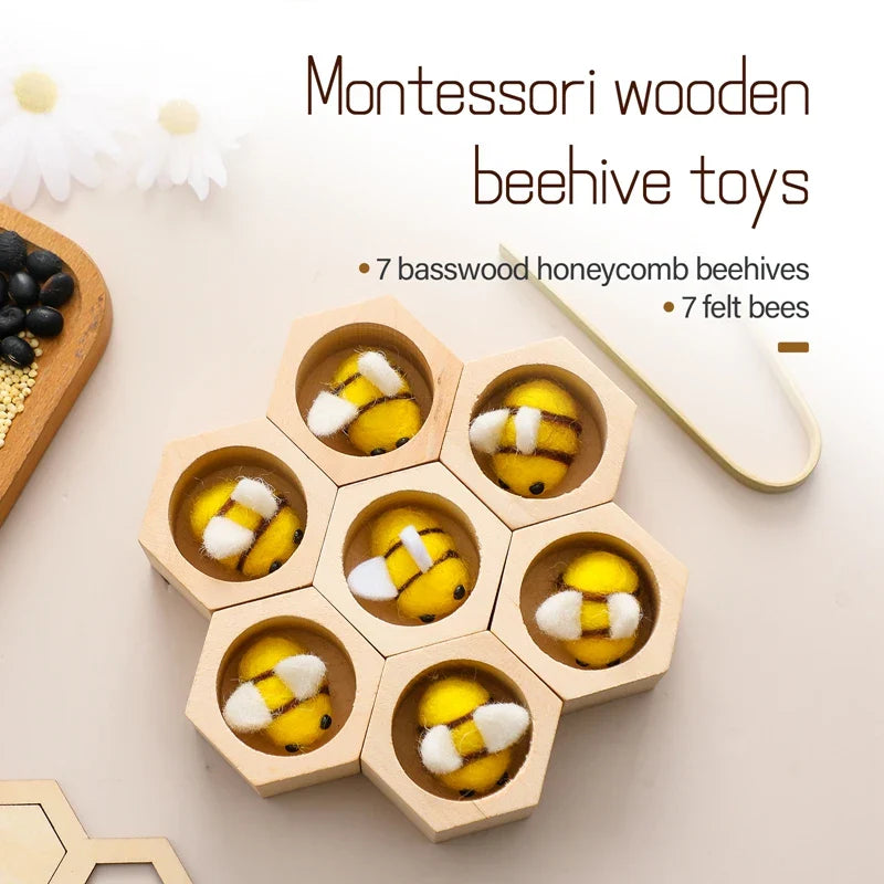 Montessori Honeycomb Wooden Toys Bee Educational Toys Assemble The Block Beehive Toys Hand-foot Coordination Toy A Gift For Baby