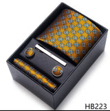 Luxurious Dropshipping 8 cm Birthday Gift Silk Tie Hanky Pocket Squares Cufflink Set Tie Clip Necktie Box Geometric