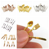 12PCS Dollhouse Furniture Gold Silver 1:12 Scale Simulation Mini Cutlery Accessory Fork Knife Spoon Miniatures Home Decor