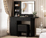 Vanity Desk with Drawers & LED Lighted Mirror & Power Outlet & Cabinet, Storage Stool, Stylish Bedroom Makeup Table Set,