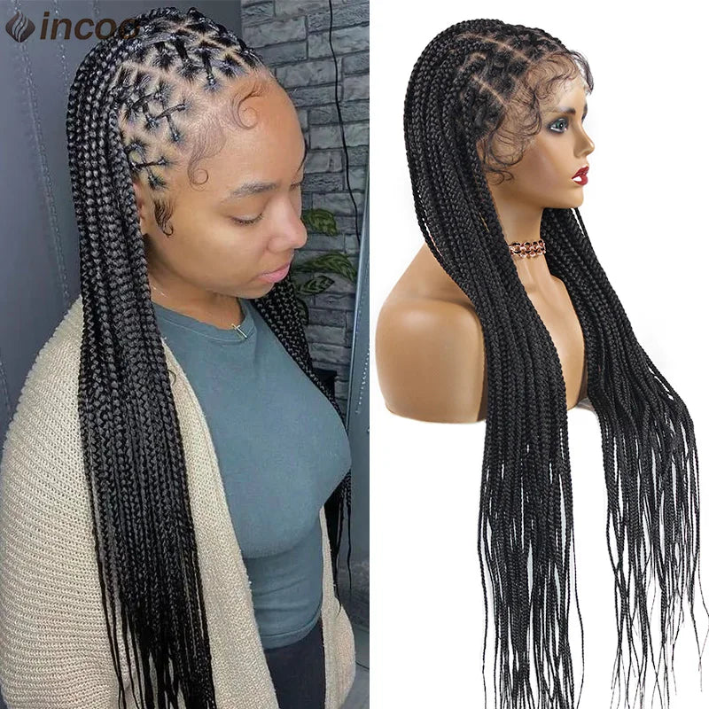 36‘’ Full Lace Braided wigs Lace Front Wig Long Criss Cross Knotless Box Braids Wig Ombre Synthetic Braided Wigs for Black Women