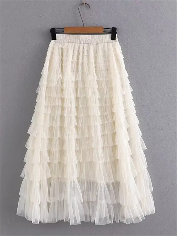 Plus Size Women's Clothing Skirt Elastic Waist Mesh Skirt Calf And Calf Cake Skirt Summer Thin Double Layer Umbrella Skirt 4XL