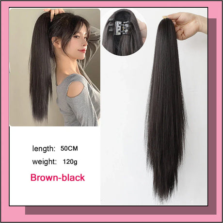 AS Long Wavy Straight Claw Clip On Ponytail Hair Extension Synthetic Ponytail Extension Hair For Women Pony Tail Hair Hairpiece