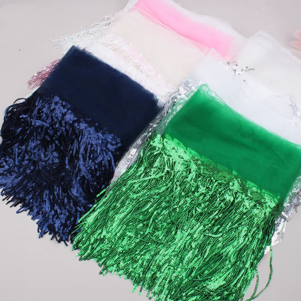 2Yards 30cm DIY Wedding Party Dress Fabric Trims Fringe Tassel Sequins Paillette Lace Ribbon Handmade Sewing Clothes Accessories