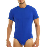 2023 Men T Shirt Bodysuit Sexy Short Sleeve Solid Color O Neck Tees Casual Men Rompers T-shirts Underwear Breathable