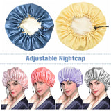 Ladies Satin Nightcap Solid Color Simple Drawstring Adjustable Hair Care Bandana Double Sided Shower Cap Chemo Head Cover