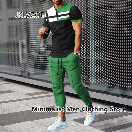 Men Fashion Short Sleeve T-shirt Trousers Sets Vintage 3D Print Oversize Tracksuit Two Piece Sportwear Suit Outfit Clothes