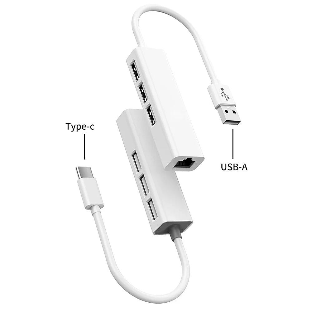 Network Card USB Type-C Ethernet Adapter USB TYPE-C 4 In 1 Hub 2.0 to Gigabit Rj45 Lan 100Mbps Ethernet Adapter for PC Lapotp