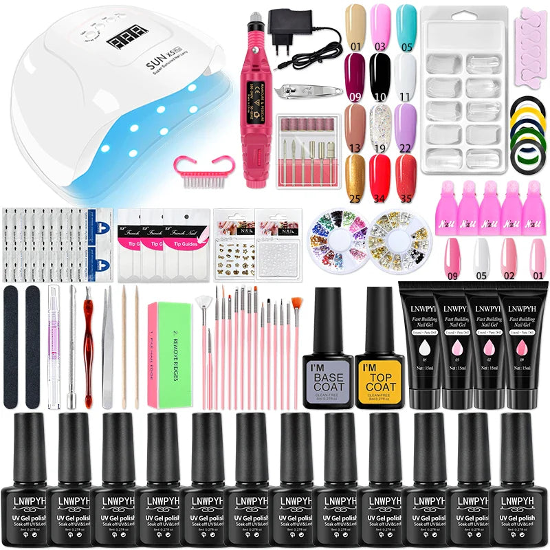 Acrylic Nail Kit Poly Nail Gel Kit With Nail Lamp Nail Extension Glitter Gel UV Building Gel Nail Polish Kit Manicure Tools Set