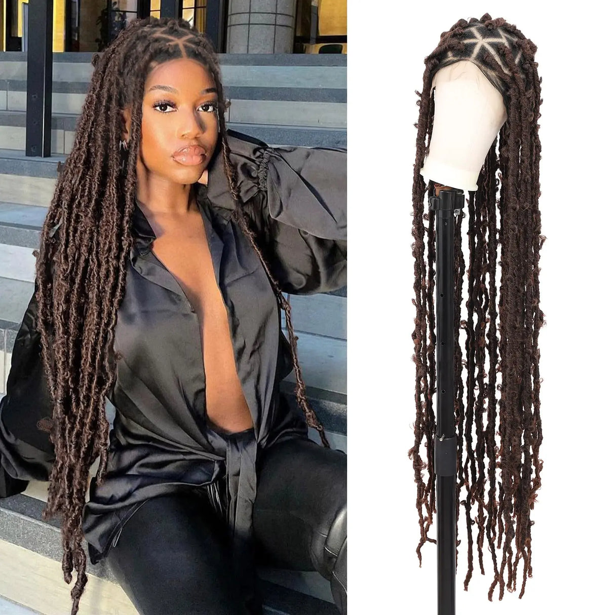 Kaylss 48" Full Double Lace Knotless Locs Braided Wigs for Women Black Butterfly Large Triangle Knotless Twisted Cornrow Braide