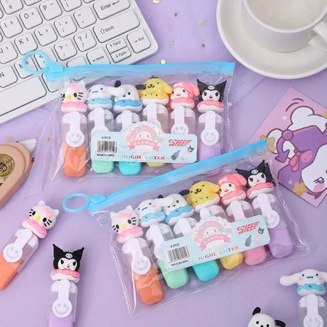 New Sanrio Highlighter 6-24pcs Kuromi Melody Soft Rubber Doughnut Mini Color Marker Cute Children's Painting Pen Girls Gift Pens