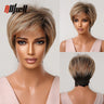 Short Pixie Cut Wig with Highlight Straight Chocolate Brown Synthetic Wig for Black Women Cosplay Daily Heat Resistant Hair Wigs