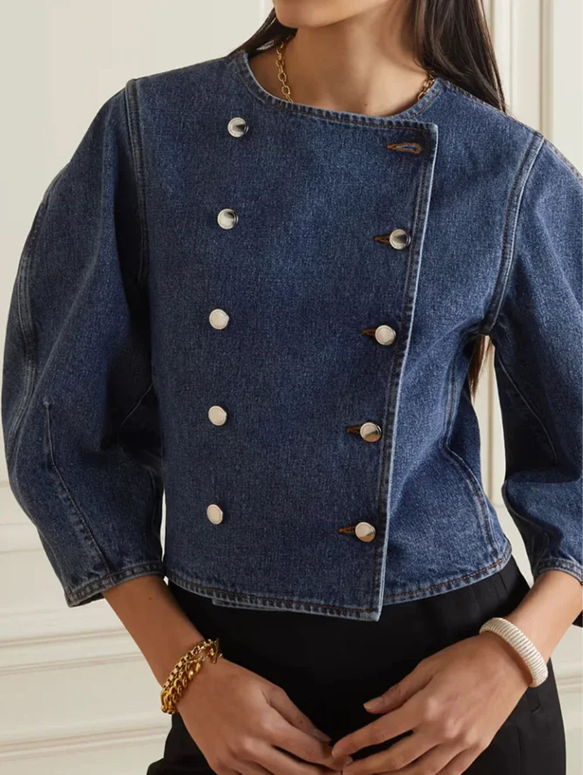 Vintage Commuter Denim Coat Women Autumn New European American Fashion Slim Fit Top Elegant All-match Double Breasted Jackets