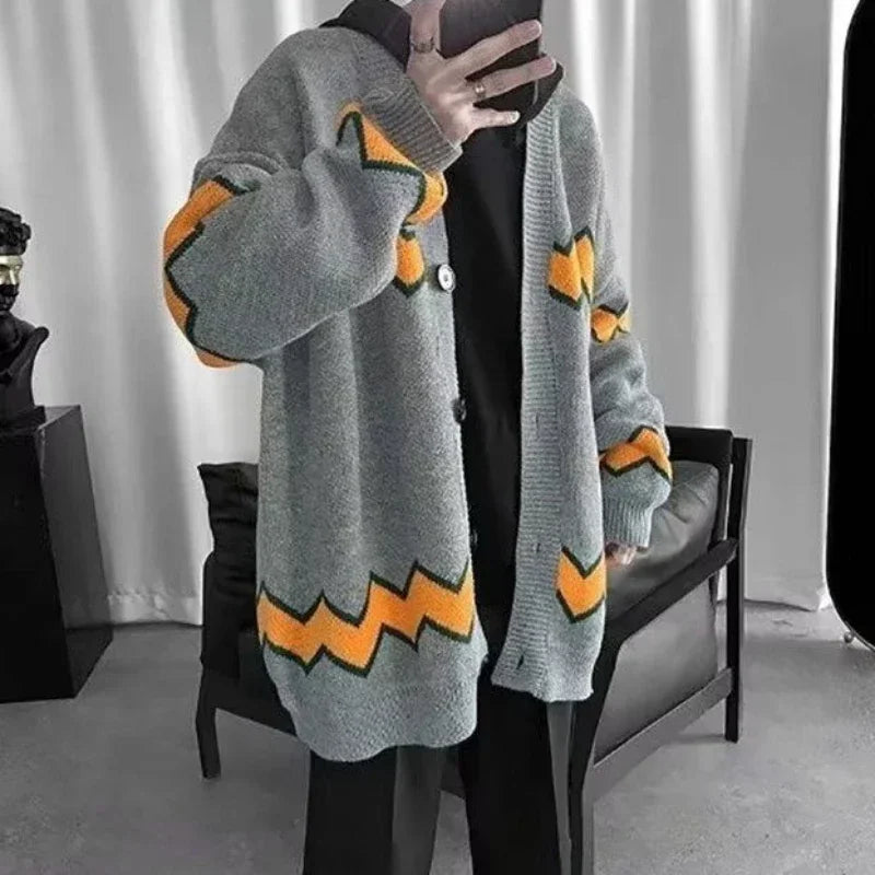 Man Clothes Long Graphic Knitted Sweaters for Men Black V Neck Cardigan Sweatshirts X Y2k Streetwear Loose Fit Free Shipping A S