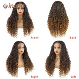 24'' Bohemia Full Lace Box Braided Wig Synthetic Lace Frontal Wig for Braiding Wih Curly Hair Ombre Blonde Goddess Faux Locs Wig