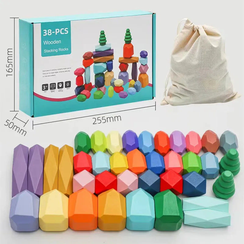 Montessori Rainbow Wooden Stone Stacking Blocks Stapelstenen Balans Kinder Balance Stapelsteen Educational Toys For Children