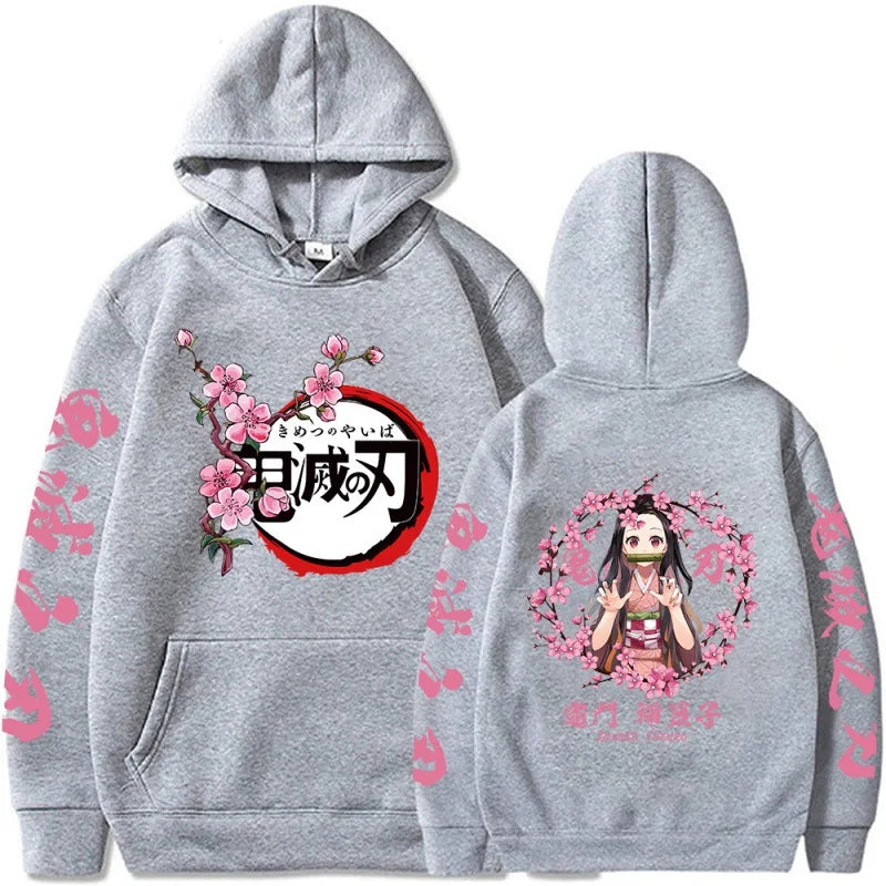 Popular Anime Print Hoodies Demon Slayer Blade Warm Fleece Japanese Street Kamado Nezuko Custom Men's Sweater Pullover Hoodies