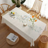 Embroidery Anglicanum Tassel Tablecloth, Cotton Linen Dust Proof Table Cover, for Kitchen Dining Room,Home Party Tabletop Decor