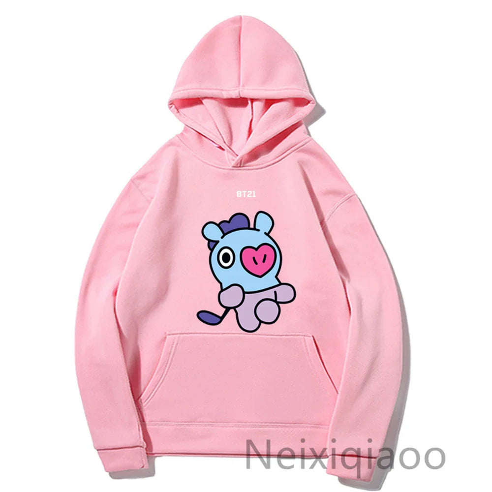 Plus Size Bt21 Cartoon Prints Hoody Women Men Casual Hoodies Sweatshirt Harajuku Girl Autumn Winter  Warm Boy And Girl Pullover