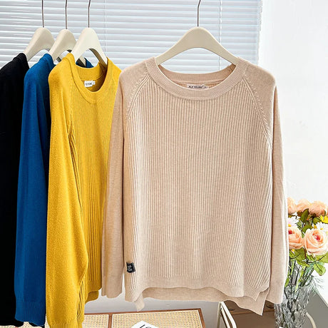 Simple Label Hem Slit Knit Sweater Womens Plus Size Autumn Winter 2023 Casual Clothing Long Sleeve Jumpers Knitted Pullovers