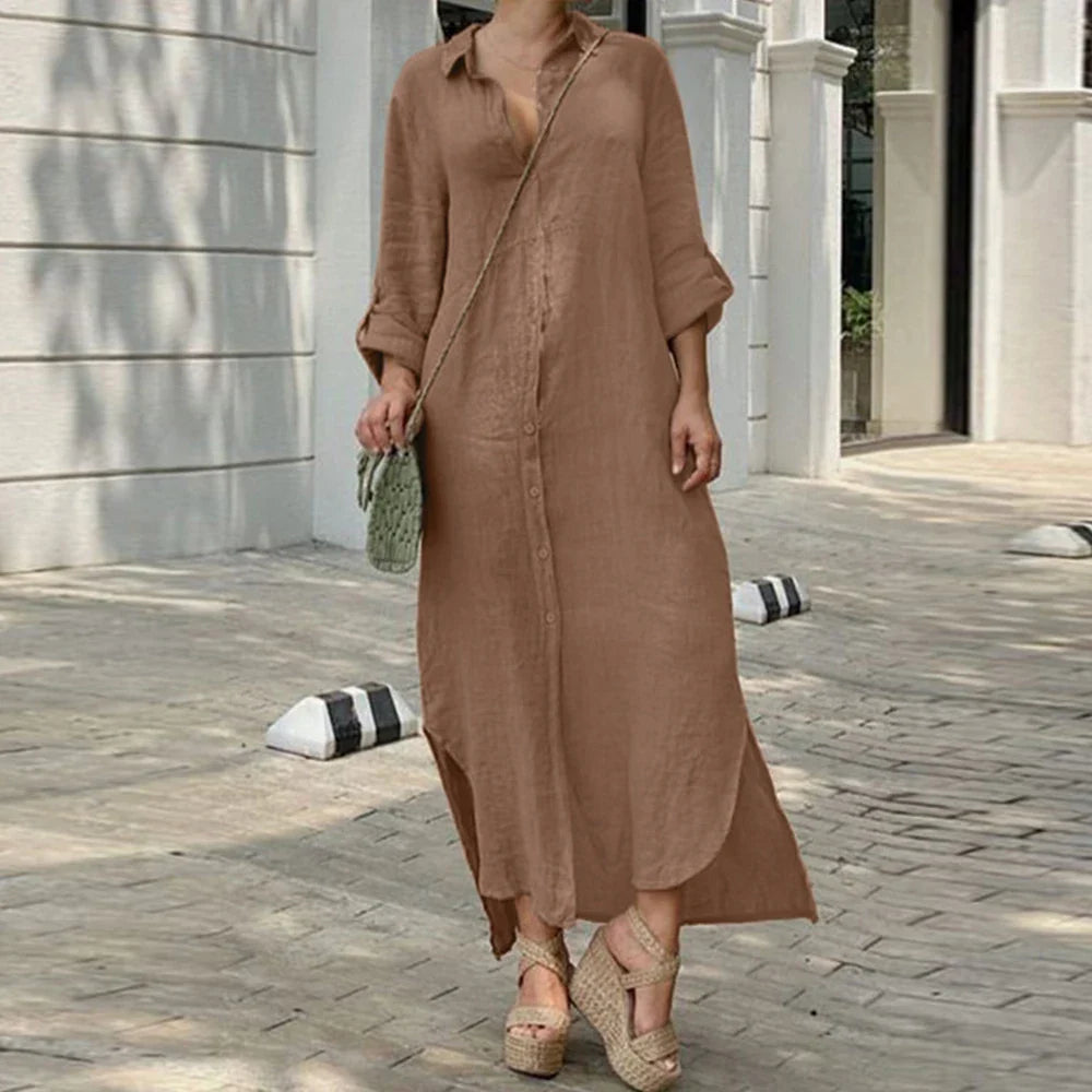 Plus Size  Cotton Linen Long Dress for Women Clothing 2023 Autumn Oversize Vestido Shirt Dress Female Loose White Black Skirt