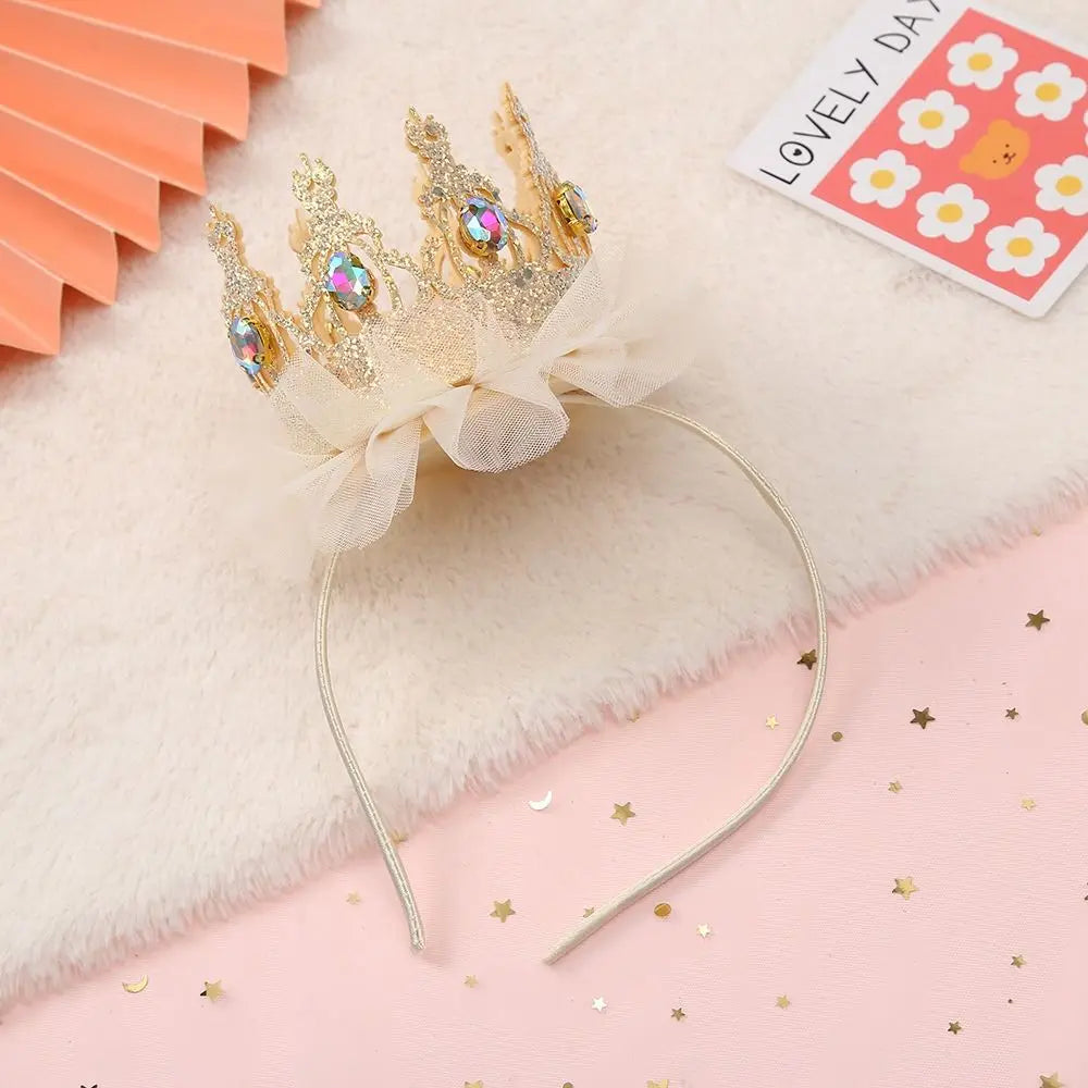 Korean Style Girl Cute Crown Headband Kids Fashion Rhinestones Mesh Hairband Princess Fairy Hair Accessories