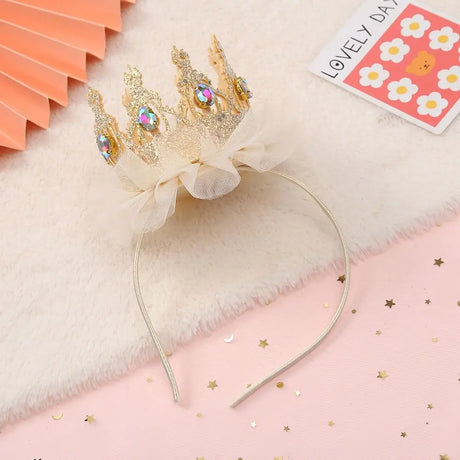 Korean Style Girl Cute Crown Headband Kids Fashion Rhinestones Mesh Hairband Princess Fairy Hair Accessories