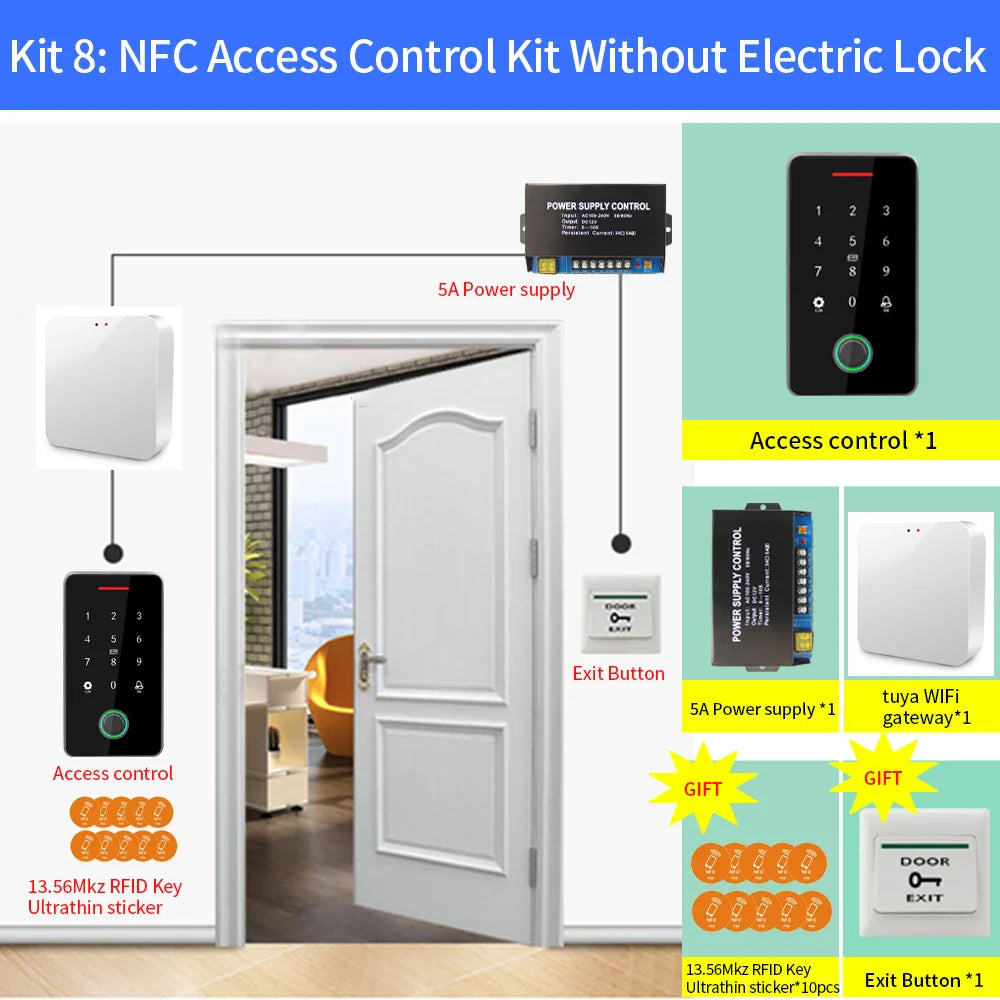 Asia Teco Outdoor IP67 Waterproof RFID 13.56MHz Biometrics Fingerprint Access Control Kits Electronic Door Opener + WIFI Gateway