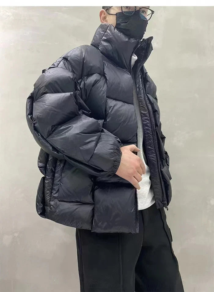 Winter Men's Cotton Padded Jacket Puffer Loose Solid Warm Coats Long Sleeve Criss Cross Stand Collar Thick Parka For Male
