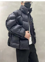 Winter Men's Cotton Padded Jacket Puffer Loose Solid Warm Coats Long Sleeve Criss Cross Stand Collar Thick Parka For Male