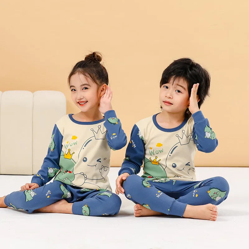 Autumn Cotton Sleepwear Sets for Children Baby Girls Lovely Heart Pajamas 2Pcs Long Sleeve Shirts+Pants Loungewear Kids Clothing