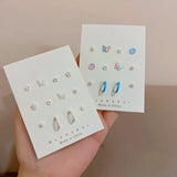 12Pcs 925 Silver Needle Stud Earrings for Women Girls Butterfly Pearl Wave Dots Sweet Simple Colorful Accessories Jewelry Gift