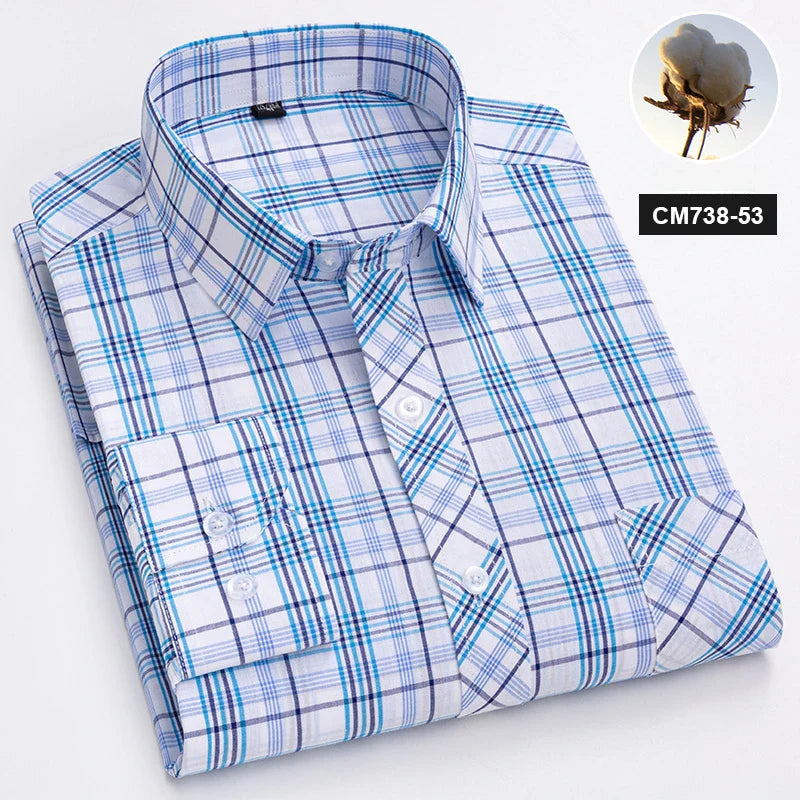 New in shirt 100%cotton long-sleeve shirts for men thin slim fit formal plain shirt plaid designer tops office elegants clothes